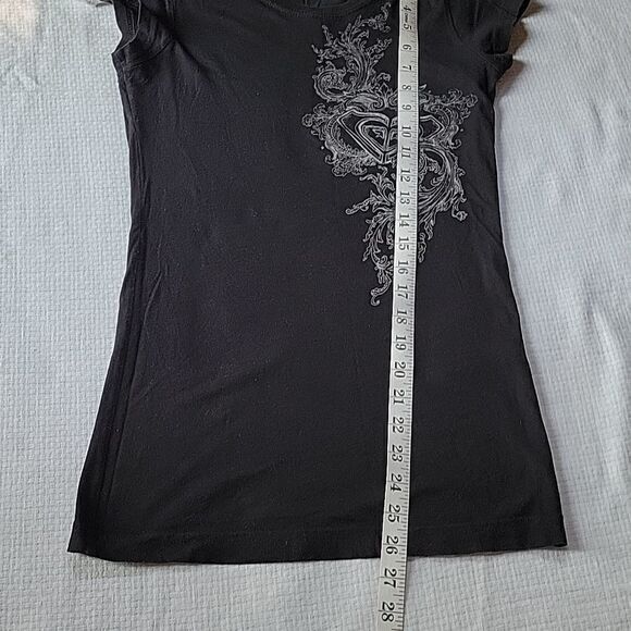 Roxy Black Gray Cap Sleeve Skinny Tee Small EUC - Picture 4 of 8